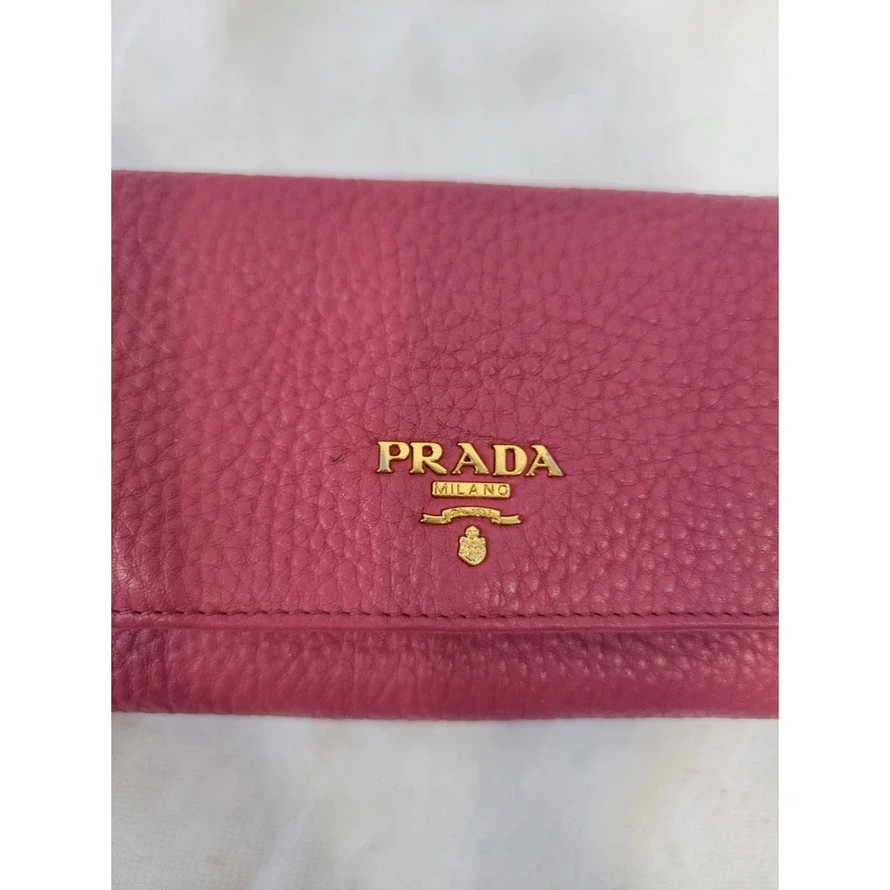 Prada Pink Pebbled Leather Continental Wallet CheckCheck Verified - Picture 12 of 16